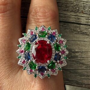 Elegant Multicolor Gemstone 925 Silver Ring